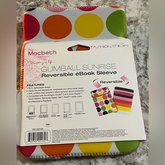 Brand New Macbeth Collection Gumball Tablet eBook Reversible Sleeve Neoprene - Picture 2 of 3